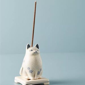 Anthropologie Cat Incense Holder - White and Blue